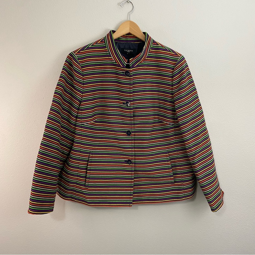 Talbots Rainbow Striped Blazer Button Up Jacket Women's Size‎ Large